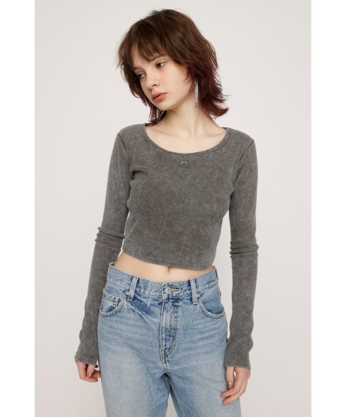 SLY(スライ)の「AGING LOGO RIB TOPS エージング ロゴ リブ トップス(Tシャツ/カットソー・レディース・カーキ/パープル/ライトブルー/ブラック・FREE)」の13枚目の写真