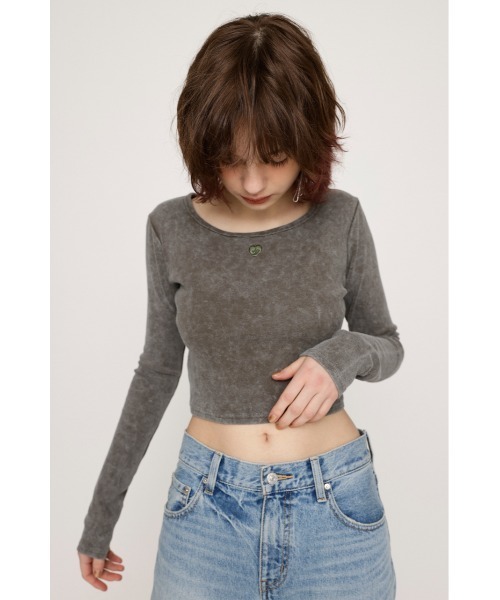 SLY(スライ)の「AGING LOGO RIB TOPS エージング ロゴ リブ トップス(Tシャツ/カットソー・レディース・カーキ/パープル/ライトブルー/ブラック・FREE)」の14枚目の写真