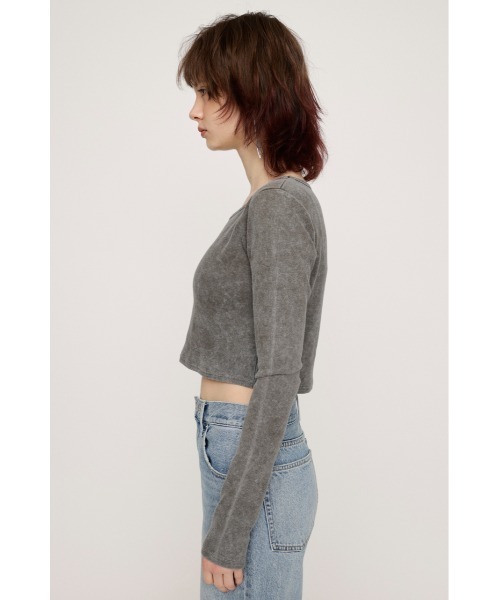 SLY(スライ)の「AGING LOGO RIB TOPS エージング ロゴ リブ トップス(Tシャツ/カットソー・レディース・カーキ/パープル/ライトブルー/ブラック・FREE)」の15枚目の写真