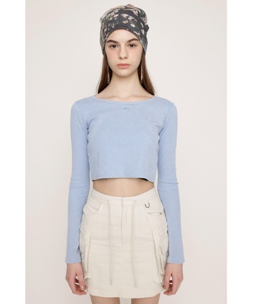 SLY(スライ)の「AGING LOGO RIB TOPS エージング ロゴ リブ トップス(Tシャツ/カットソー・レディース・カーキ/パープル/ライトブルー/ブラック・FREE)」の18枚目の写真