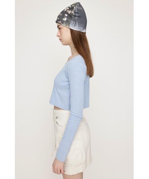 SLY(スライ)の「AGING LOGO RIB TOPS エージング ロゴ リブ トップス(Tシャツ/カットソー・レディース・カーキ/パープル/ライトブルー/ブラック・FREE)」の20枚目の写真