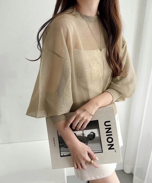 セール】ボリューム袖シアーニットトップス（ニット/セーター）｜andme