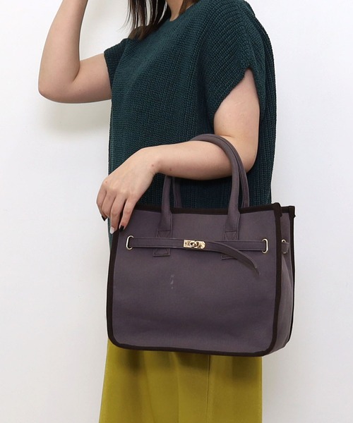 SMIR NASLI(サミールナスリ)の「ヒネリ金具ベルト×キャンバス2WAYトートバッグ(トートバッグ・レディース・オフホワイト/キャメル/ダークグレー・9)」の2枚目の写真