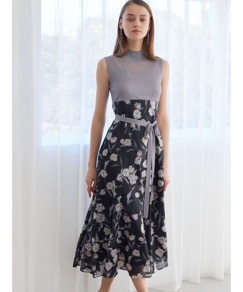 ♡アンドクチュール♡38♡ニットドッキング花柄フレアワンピース♡美品snidel ♡アンドクチュール♡38♡ニットドッキング花柄フレアワンピース