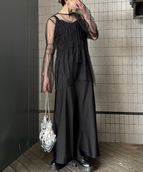 ISOOK(アイスー)の「【ISOOK / アイスー】ギャザーチュールペプラムブラウス / チュールトップス シアートップス ペプラムトップス きれいめ 結婚式 オケージョン ZOZOTOWN限定(シャツ/ブラウス・レディース・ホワイト/グレー/ブラック・FREE)」の10枚目の写真