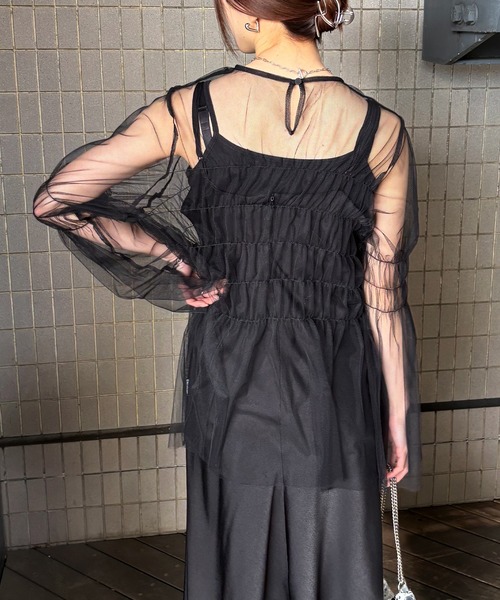 ISOOK(アイスー)の「【ISOOK / アイスー】ギャザーチュールペプラムブラウス / チュールトップス シアートップス ペプラムトップス きれいめ 結婚式 オケージョン ZOZOTOWN限定(シャツ/ブラウス・レディース・ホワイト/グレー/ブラック・FREE)」の14枚目の写真