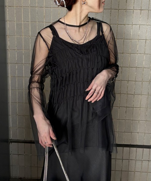 ISOOK(アイスー)の「【ISOOK / アイスー】ギャザーチュールペプラムブラウス / チュールトップス シアートップス ペプラムトップス きれいめ 結婚式 オケージョン ZOZOTOWN限定(シャツ/ブラウス・レディース・ホワイト/グレー/ブラック・FREE)」の15枚目の写真