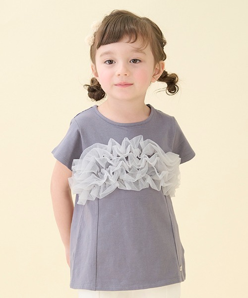 チュールフリルロングTシャツ セール】【リンク】チュールフリルAラインTシャツ(キッズ)（T