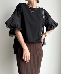 【WEB限定】 異素材ボリュームタックスリーブTEE