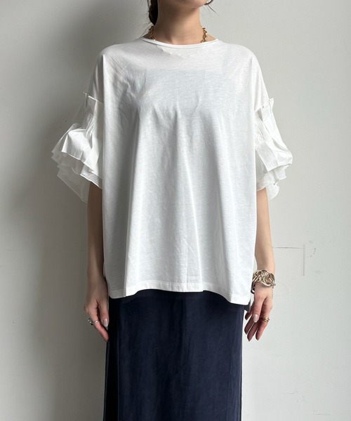 DouDou(ドゥドゥ)の「【WEB限定】 異素材ボリュームタックスリーブTEE(Tシャツ/カットソー・レディース・ブラック/オフホワイト・FREE)」の22枚目の写真