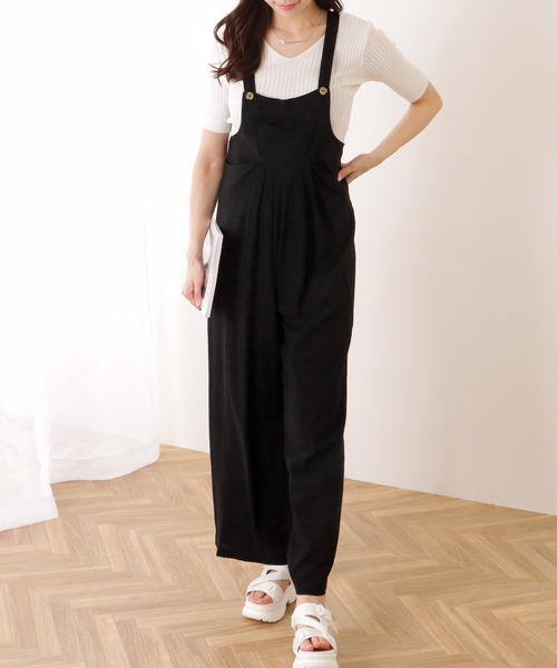Lace Ladies(レースレディース)の「フロント タック ワイド パンツ オールインワン(サロペット/オーバーオール・レディース・ブラック/ネイビー/ベージュ・S/M/XL)」の5枚目の写真