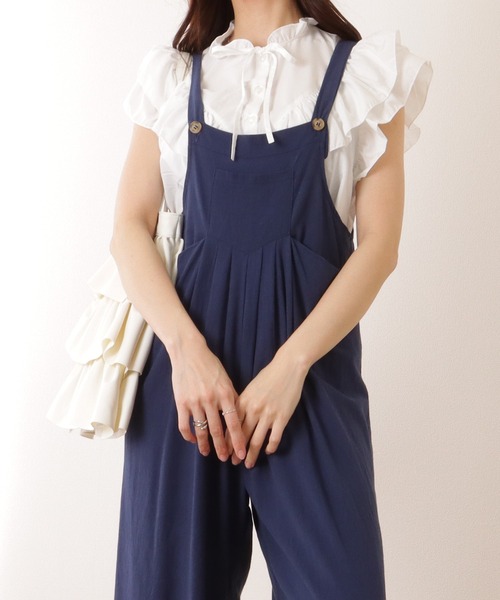 Lace Ladies(レースレディース)の「フロント タック ワイド パンツ オールインワン(サロペット/オーバーオール・レディース・ブラック/ネイビー/ベージュ・S/M/XL)」の9枚目の写真