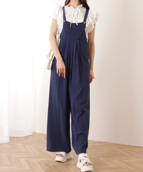 Lace Ladies(レースレディース)の「フロント タック ワイド パンツ オールインワン(サロペット/オーバーオール・レディース・ブラック/ネイビー/ベージュ・S/M/XL)」の12枚目の写真