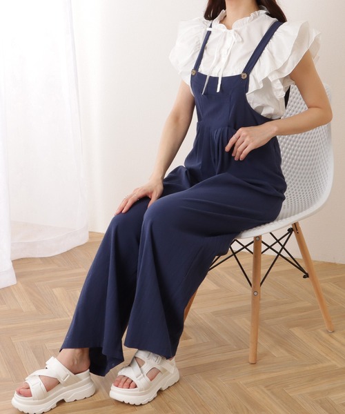 Lace Ladies(レースレディース)の「フロント タック ワイド パンツ オールインワン(サロペット/オーバーオール・レディース・ブラック/ネイビー/ベージュ・S/M/XL)」の13枚目の写真