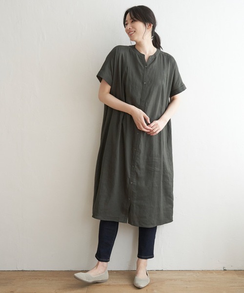 ikka(イッカ)の「レーヨン麻 半袖2WAYワンピース(ワンピース・レディース・ブルー/チャコールグレー/グリーン・M/L/S)」の2枚目の写真
