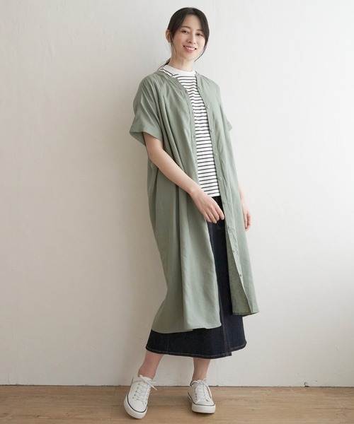 ikka(イッカ)の「レーヨン麻 半袖2WAYワンピース(ワンピース・レディース・ブルー/チャコールグレー/グリーン・M/L/S)」の1枚目の写真