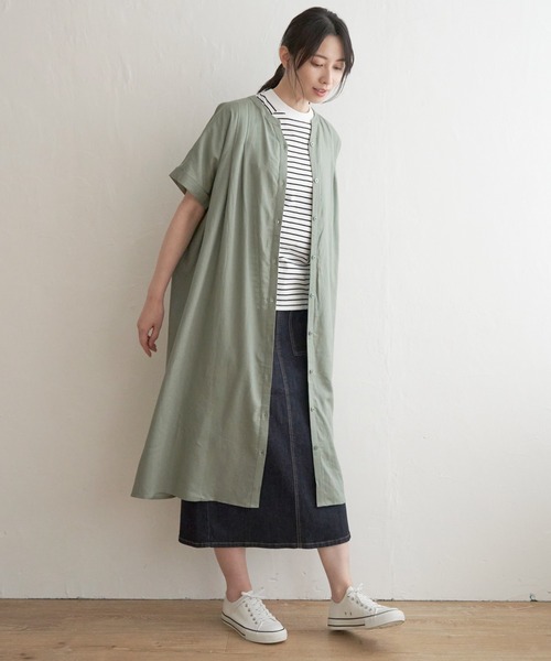ikka(イッカ)の「レーヨン麻 半袖2WAYワンピース(ワンピース・レディース・ブルー/チャコールグレー/グリーン・M/L/S)」の8枚目の写真