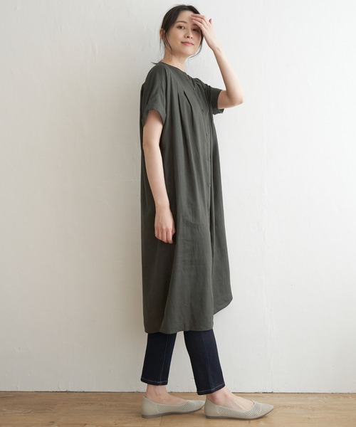 ikka(イッカ)の「レーヨン麻 半袖2WAYワンピース(ワンピース・レディース・ブルー/チャコールグレー/グリーン・M/L/S)」の4枚目の写真