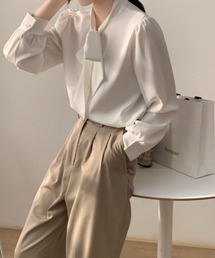 リボンタイ付き とろみブラウス