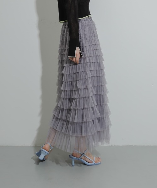 SENSE OF PLACE by URBAN RESEARCH(センスオブプレイスバイアーバンリサーチ)の「ティアードフリルチュールスカート(スカート・レディース・アイボリー/ブラック/グレー・ONE)」の9枚目の写真