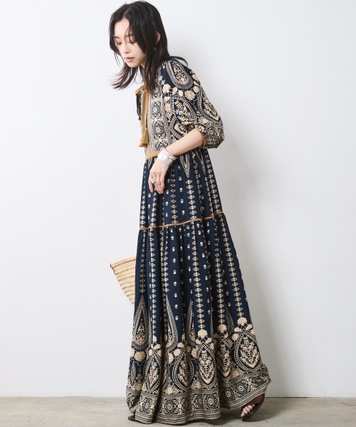 セール】エスニックパネルプリントマキシワンピース ＜大きいサイズ有