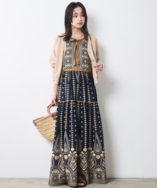 セール】エスニックパネルプリントマキシワンピース ＜大きいサイズ有