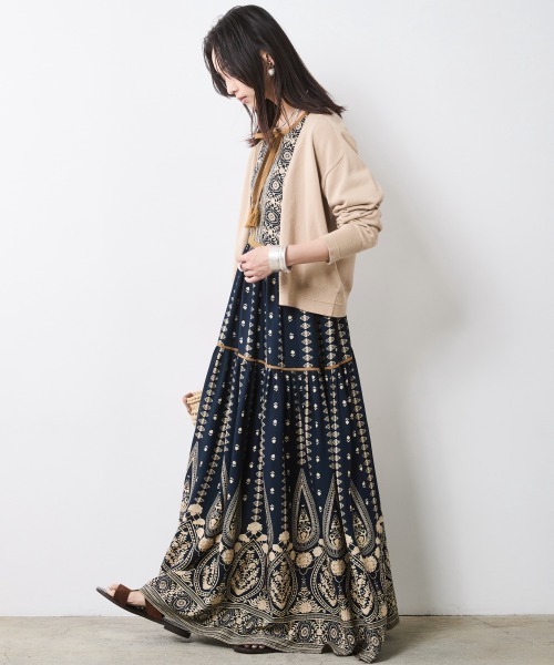 MEES 総柄 ペイズリー調 マキシワンピース エスニックプリント M MEES 総柄 ペイズリー調 マキシワンピース エスニックプリント M