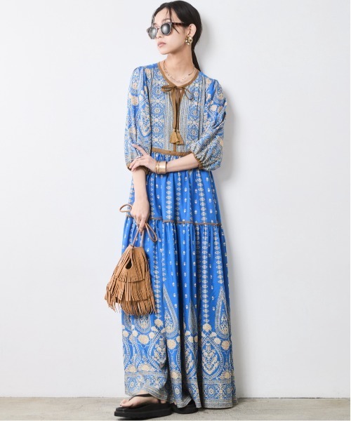 エスニックパネルプリントマキシワンピース ＜大きいサイズ有＞シック