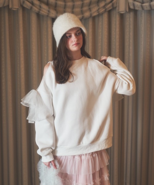 Lovilyn（ラヴィリン）の「ラメリボンオープンショルダー裏起毛スウェット（スウェット・レディース・ホワイト/ピンク・FREE）」の3枚目の写真