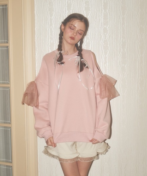 Lovilyn（ラヴィリン）の「ラメリボンオープンショルダー裏起毛スウェット（スウェット・レディース・ホワイト/ピンク・FREE）」の17枚目の写真