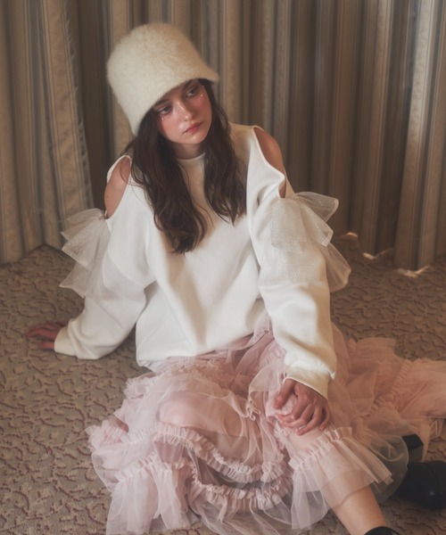 Lovilyn（ラヴィリン）の「ラメリボンオープンショルダー裏起毛スウェット（スウェット・レディース・ホワイト/ピンク・FREE）」の8枚目の写真