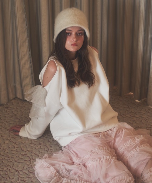 Lovilyn（ラヴィリン）の「ラメリボンオープンショルダー裏起毛スウェット（スウェット・レディース・ホワイト/ピンク・FREE）」の9枚目の写真