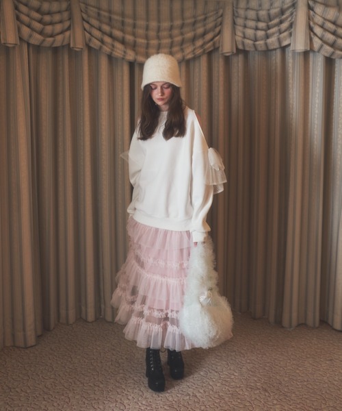 Lovilyn（ラヴィリン）の「ラメリボンオープンショルダー裏起毛スウェット（スウェット・レディース・ホワイト/ピンク・FREE）」の11枚目の写真