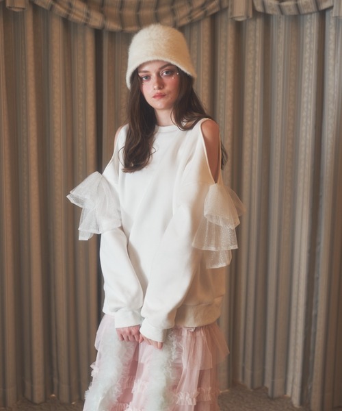 Lovilyn（ラヴィリン）の「ラメリボンオープンショルダー裏起毛スウェット（スウェット・レディース・ホワイト/ピンク・FREE）」の5枚目の写真