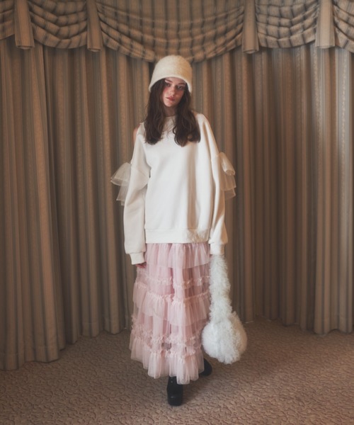 Lovilyn（ラヴィリン）の「ラメリボンオープンショルダー裏起毛スウェット（スウェット・レディース・ホワイト/ピンク・FREE）」の12枚目の写真