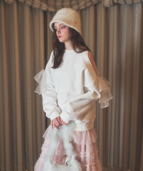 Lovilyn（ラヴィリン）の「ラメリボンオープンショルダー裏起毛スウェット（スウェット・レディース・ホワイト/ピンク・FREE）」の7枚目の写真