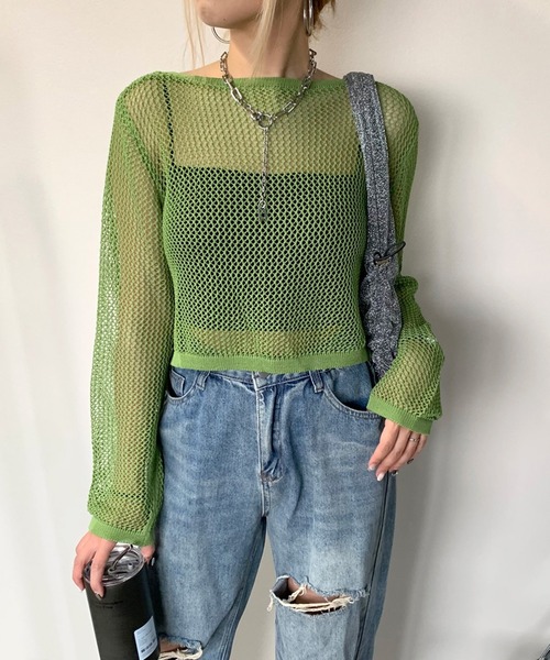 non-hedge(ノンヘッジ)の「透かし編み2WAYクロップド丈カーディガン(カーディガン/ボレロ・レディース・ブラック/オフホワイト/ブラウン/グリーン・FREE)」の22枚目の写真