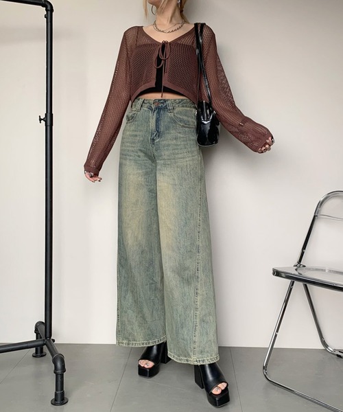non-hedge(ノンヘッジ)の「透かし編み2WAYクロップド丈カーディガン(カーディガン/ボレロ・レディース・ブラック/オフホワイト/ブラウン/グリーン・FREE)」の17枚目の写真