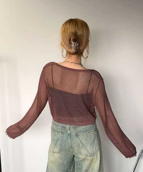 non-hedge(ノンヘッジ)の「透かし編み2WAYクロップド丈カーディガン(カーディガン/ボレロ・レディース・ブラック/オフホワイト/ブラウン/グリーン・FREE)」の13枚目の写真