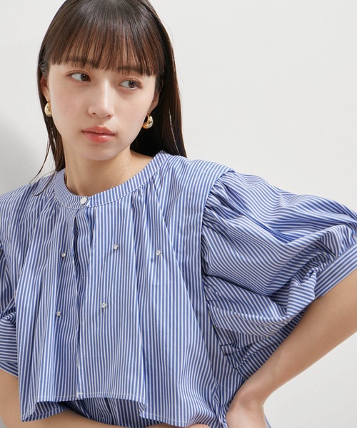 VIS(ビス)の「【洗える】ラインストーンシャツチュニックブラウス(シャツ/ブラウス・レディース・ホワイト/ダークブラウン/サックスブルー・FREE)」の3枚目の写真