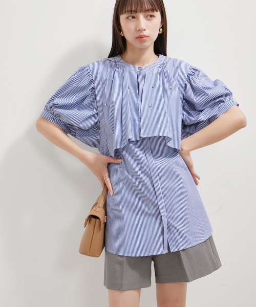 VIS(ビス)の「【洗える】ラインストーンシャツチュニックブラウス(シャツ/ブラウス・レディース・ホワイト/ダークブラウン/サックスブルー・FREE)」の13枚目の写真