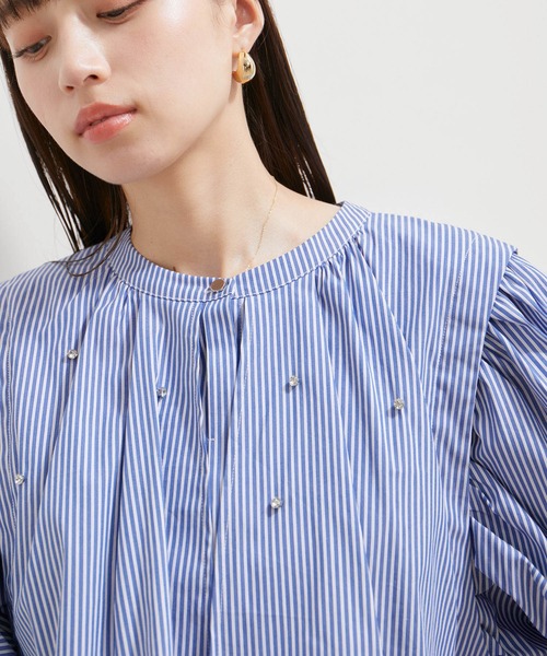 VIS(ビス)の「【洗える】ラインストーンシャツチュニックブラウス(シャツ/ブラウス・レディース・ホワイト/ダークブラウン/サックスブルー・FREE)」の10枚目の写真