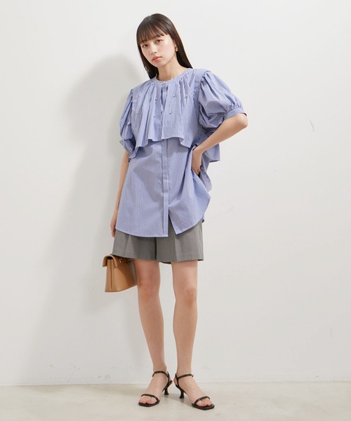 VIS(ビス)の「【洗える】ラインストーンシャツチュニックブラウス(シャツ/ブラウス・レディース・ホワイト/ダークブラウン/サックスブルー・FREE)」の7枚目の写真