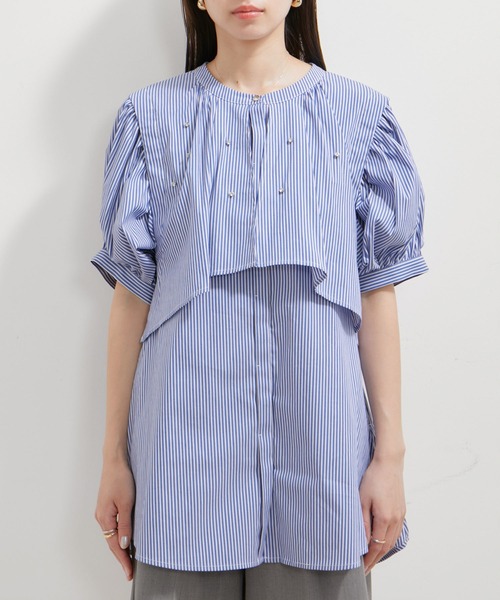 VIS(ビス)の「【洗える】ラインストーンシャツチュニックブラウス(シャツ/ブラウス・レディース・ホワイト/ダークブラウン/サックスブルー・FREE)」の22枚目の写真