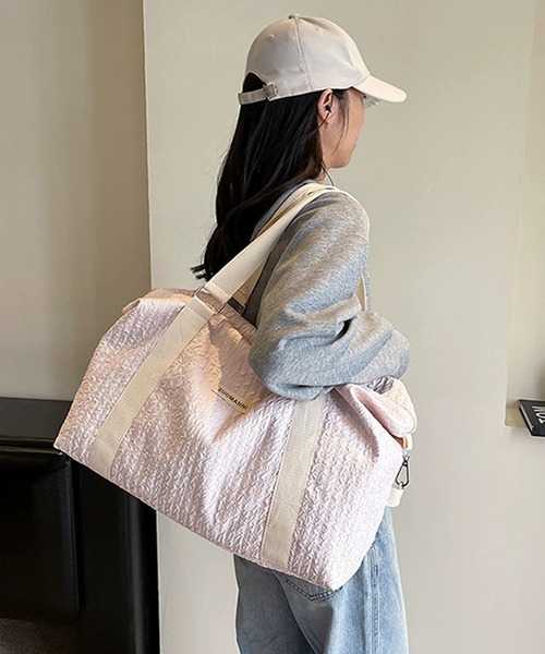 shopnikoniko(ショップニコニコ)の「トラベルバッグ ボストン 大容量 キャリー オンバッグ かわいい 旅行 軽量 ボストンバッグ(スーツケース/キャリーバッグ・レディース・ホワイト/ピンク/ブラック・フリー)」の7枚目の写真