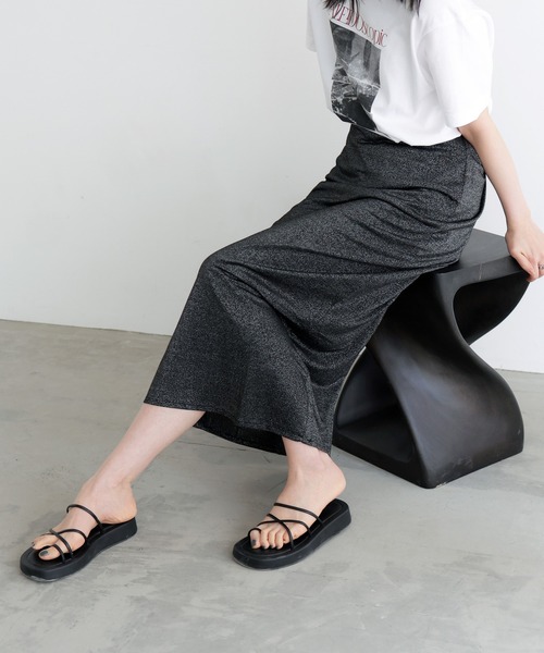 LIAN（リアン）の「ラメタイトスカート（スカート・レディース・オフホワイト/ブラック・FREE）」の3枚目の写真