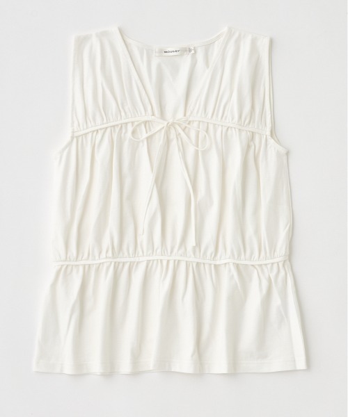 MOUSSY（マウジー）の「STRINGS GATHERED トップス（タンクトップ・レディース・ダークグリーン/オフホワイト/ブラック・FREE）」の2枚目の写真