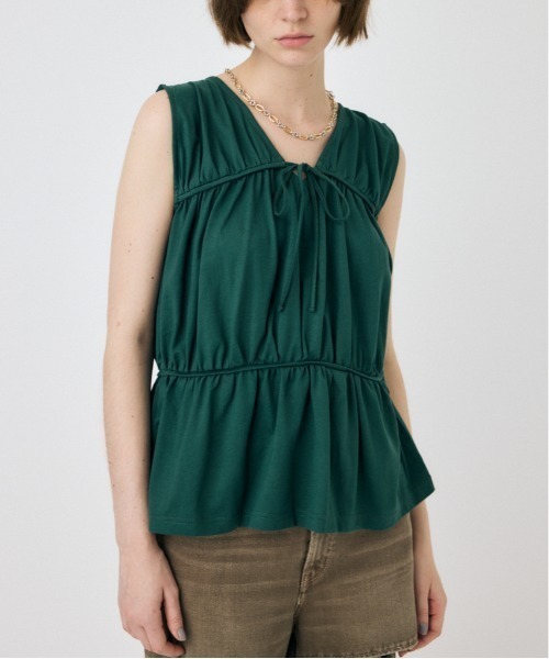 MOUSSY（マウジー）の「STRINGS GATHERED トップス（タンクトップ・レディース・ダークグリーン/オフホワイト/ブラック・FREE）」の3枚目の写真