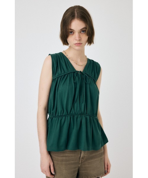 MOUSSY（マウジー）の「STRINGS GATHERED トップス（タンクトップ・レディース・ダークグリーン/オフホワイト/ブラック・FREE）」の8枚目の写真