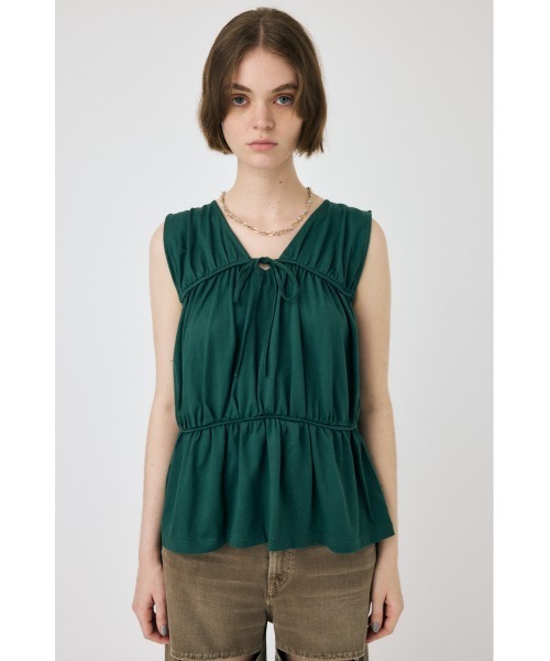 MOUSSY（マウジー）の「STRINGS GATHERED トップス（タンクトップ・レディース・ダークグリーン/オフホワイト/ブラック・FREE）」の13枚目の写真